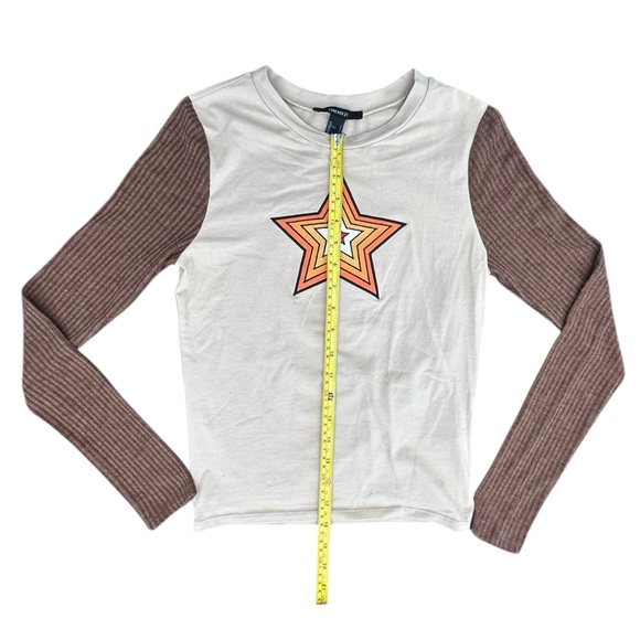 Forever 21 Y2K Star Graphic Raglan Tee - Brown Ribbed Long Sleeve Small - Picture 9 of 12